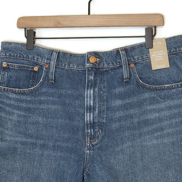 Madewell Relaxed Mid Length High Rise Cotton Blue Denim Short Size 31