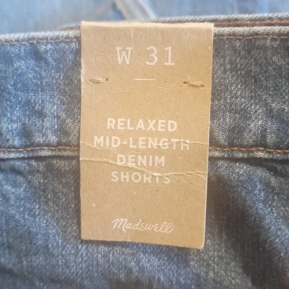 Madewell Relaxed Mid Length High Rise Cotton Blue Denim Short Size 31