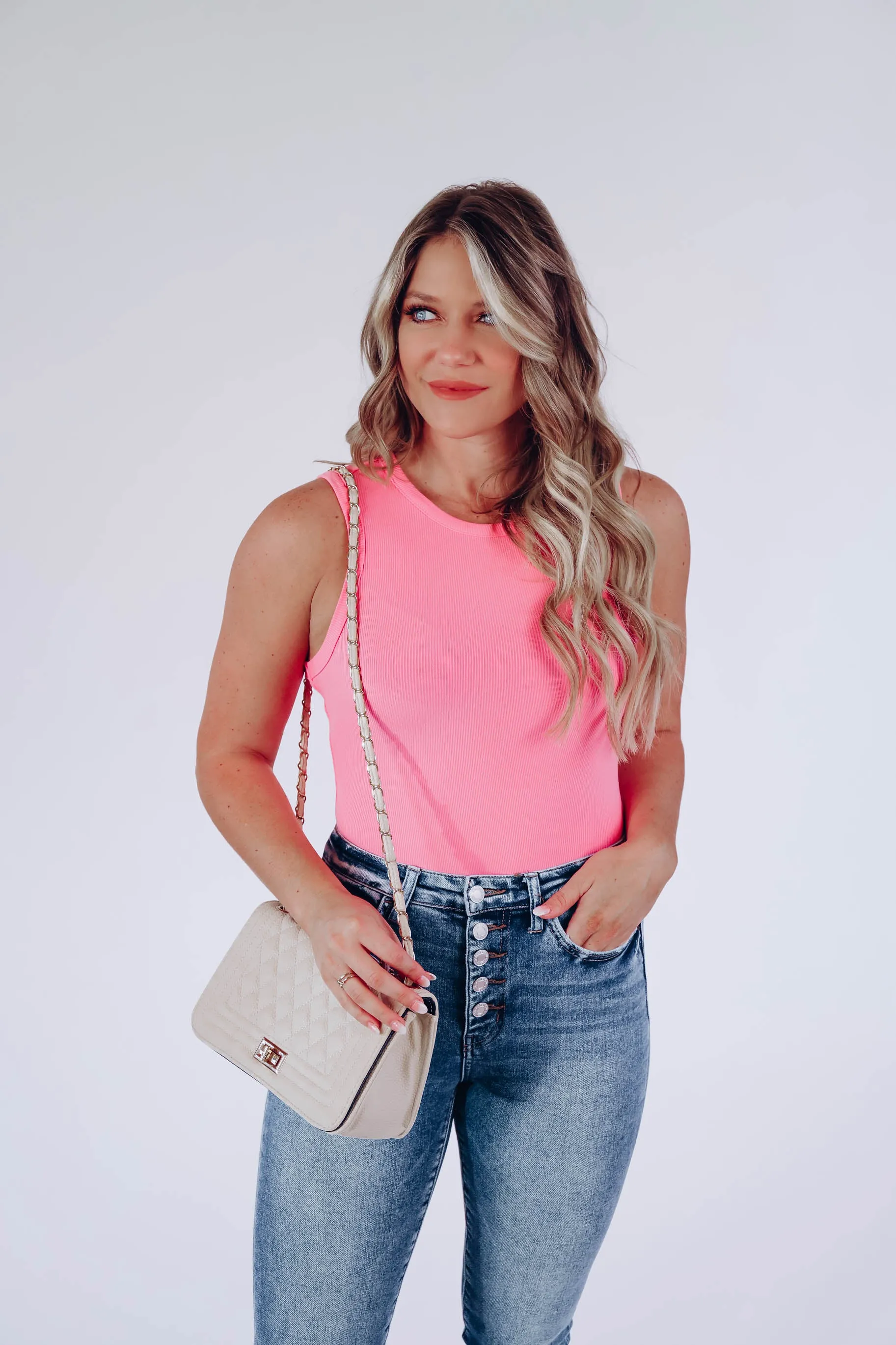 Maeve Mock Neck Sleeveless Bodysuit - Pink