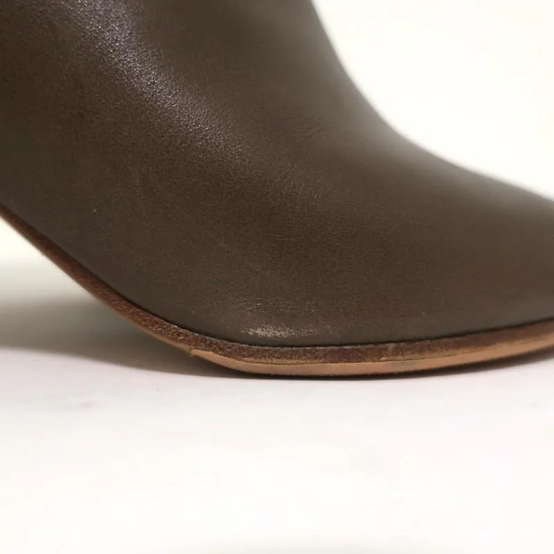 Maison Margiela Peep Toe Ankle Boots Brown Leather Size 39 Curved Heel Booties