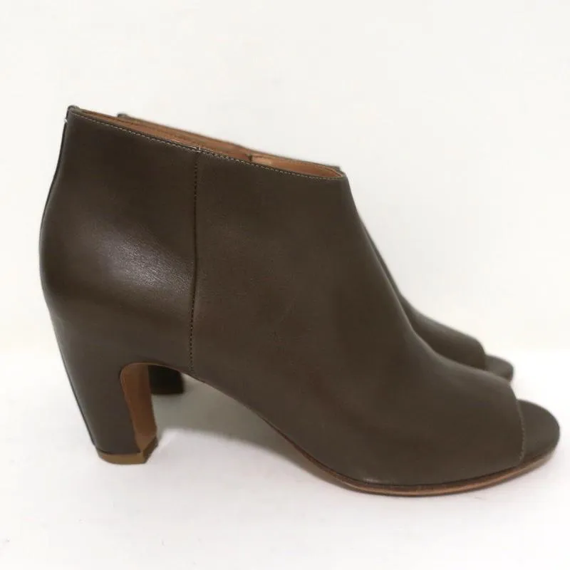 Maison Margiela Peep Toe Ankle Boots Brown Leather Size 39 Curved Heel Booties