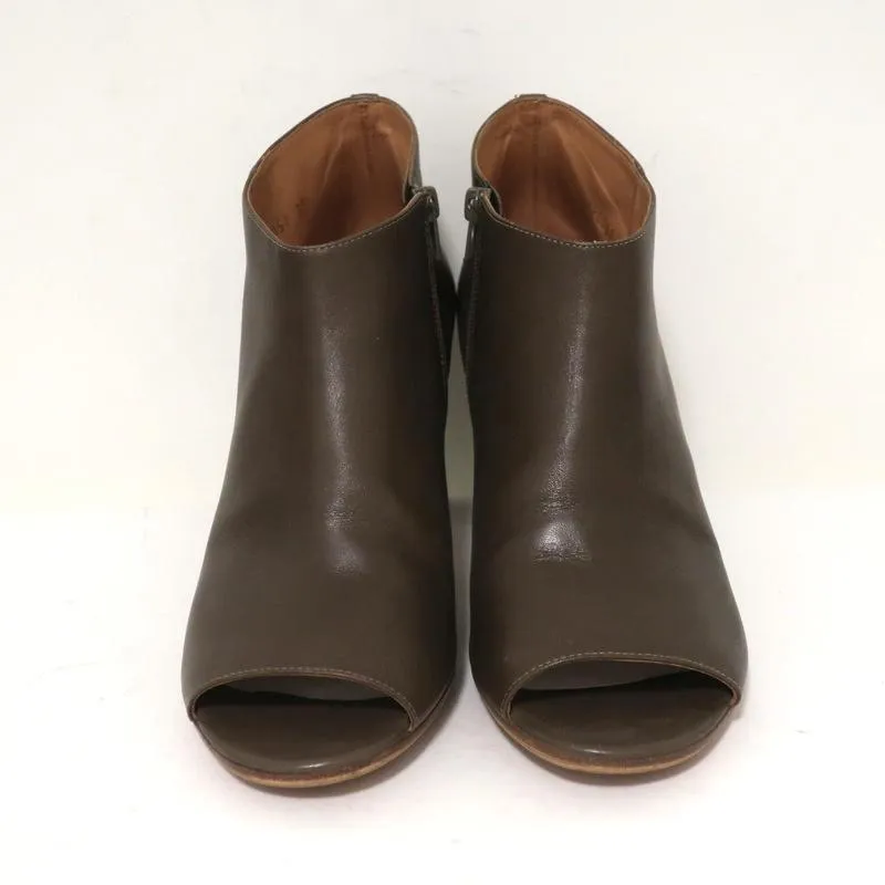 Maison Margiela Peep Toe Ankle Boots Brown Leather Size 39 Curved Heel Booties