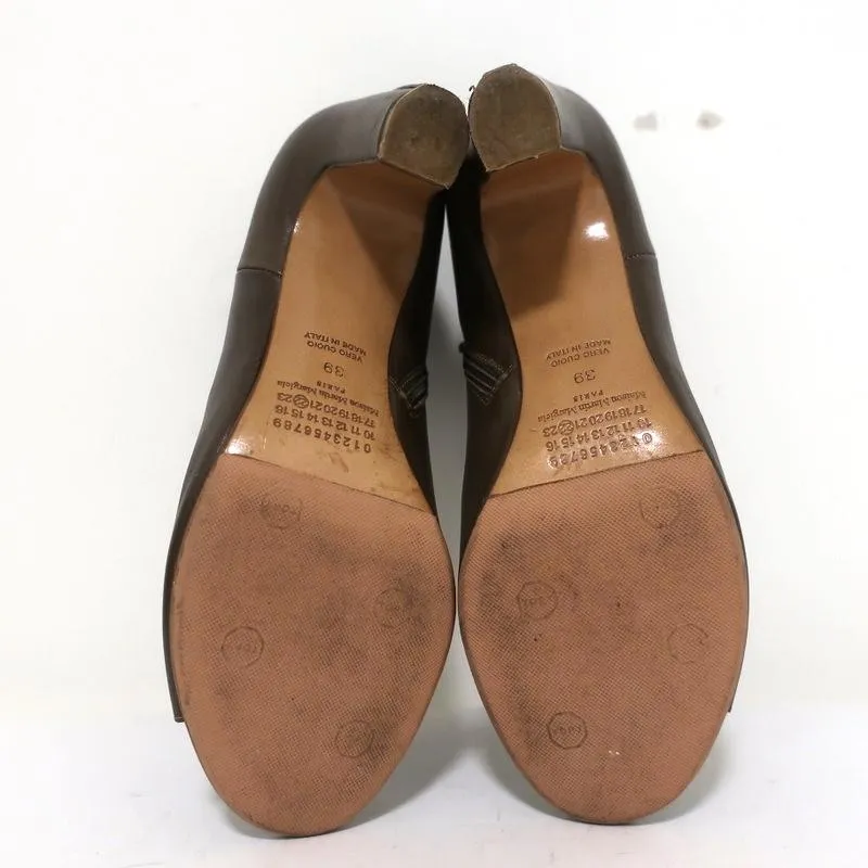 Maison Margiela Peep Toe Ankle Boots Brown Leather Size 39 Curved Heel Booties