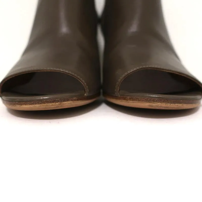 Maison Margiela Peep Toe Ankle Boots Brown Leather Size 39 Curved Heel Booties