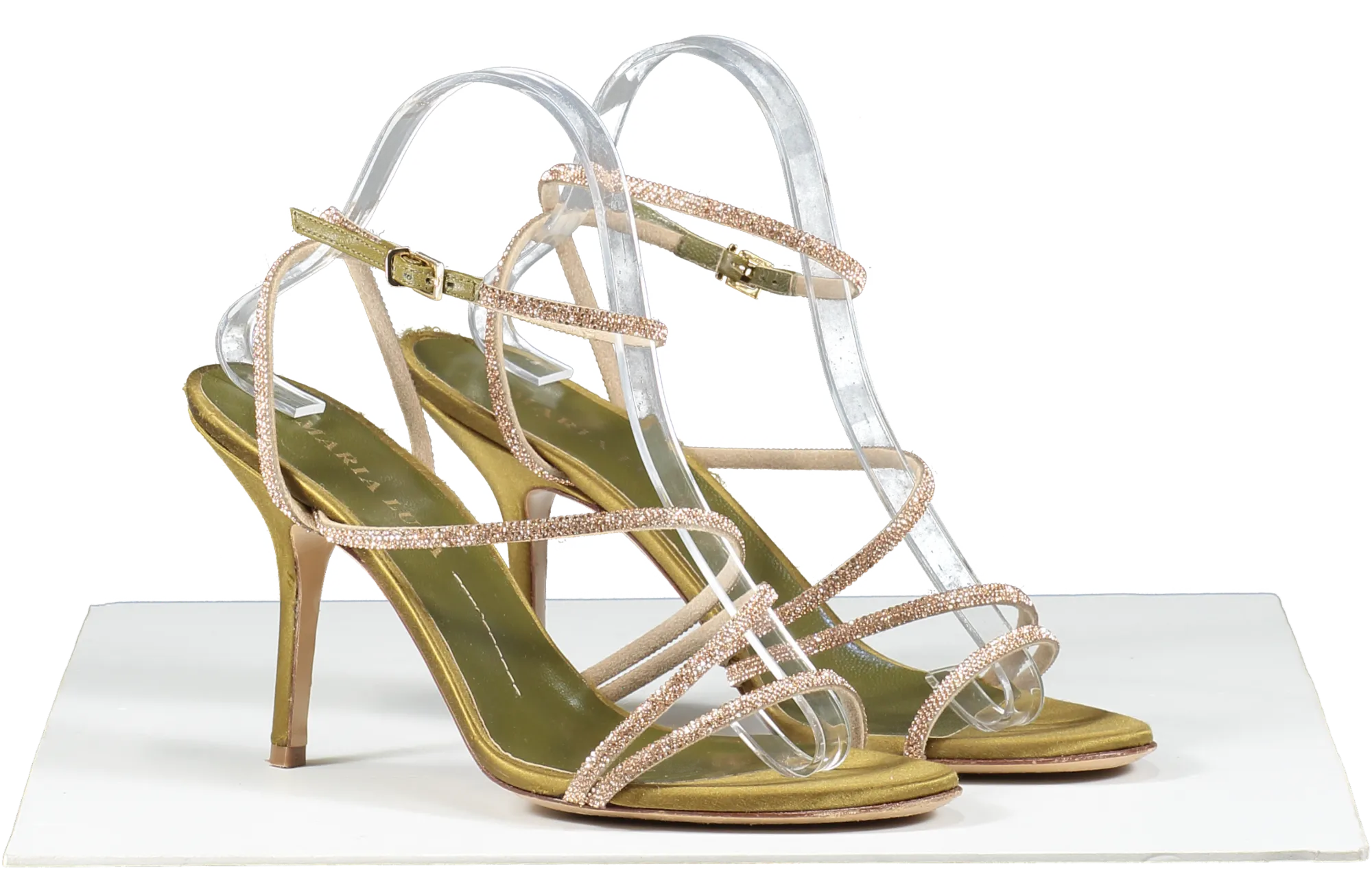 Maria Luca Green Curry Fannia Crystal Sandal UK 7 EU 40 👠