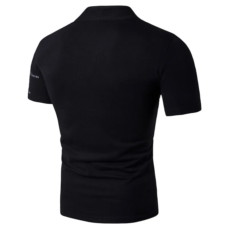 Men's Hollow Out Printing Henry Stand-Up Collar Short Sleeves Plus Size T-shirt
