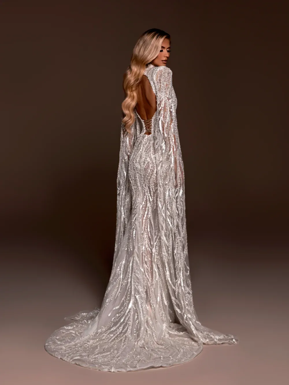 Mermaid Backless Long Sleeve Wedding Dress For Women Beading Gown