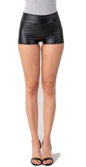 Metallic Wetlook Booty Shorts Black