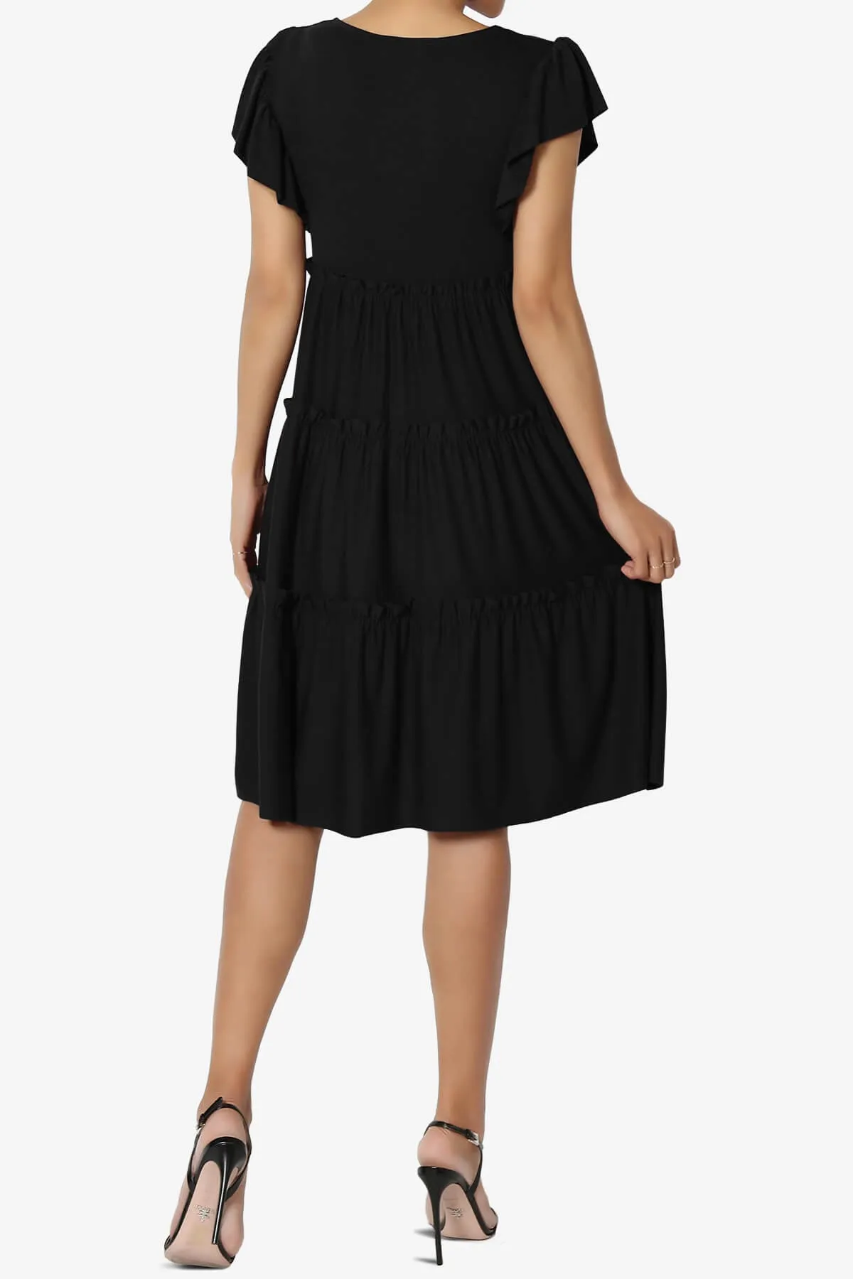 Minka Flutter Sleeve Tiered Ruffle Dress