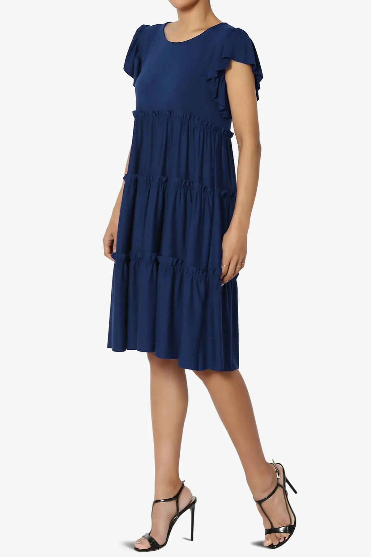 Minka Flutter Sleeve Tiered Ruffle Dress