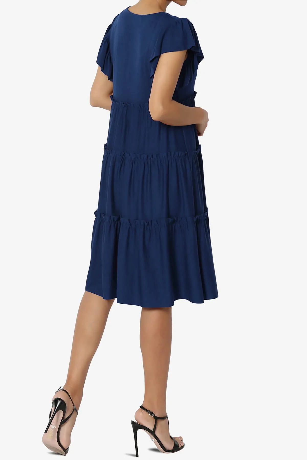 Minka Flutter Sleeve Tiered Ruffle Dress
