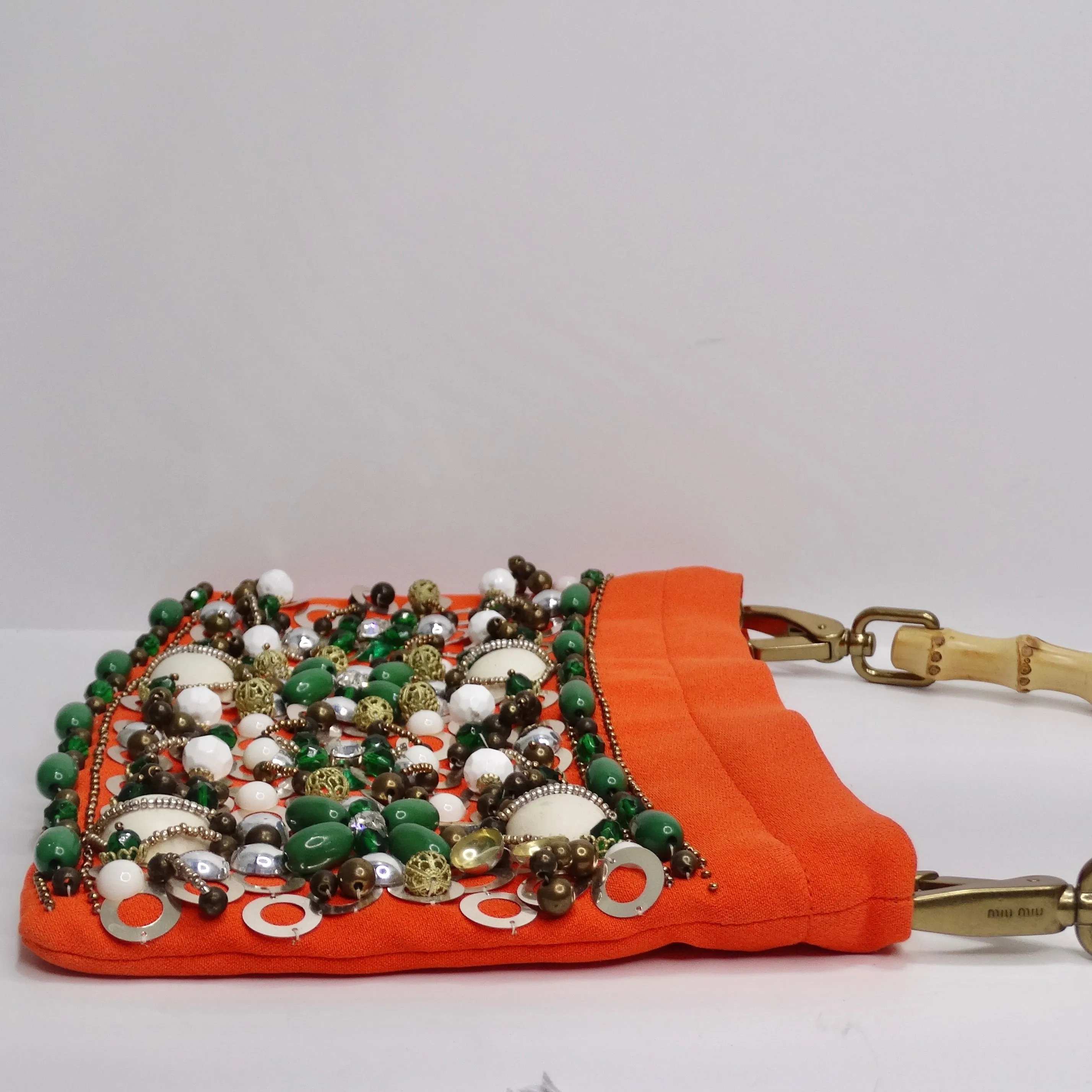 Miu Miu Bamboo Orange Beaded Handbag