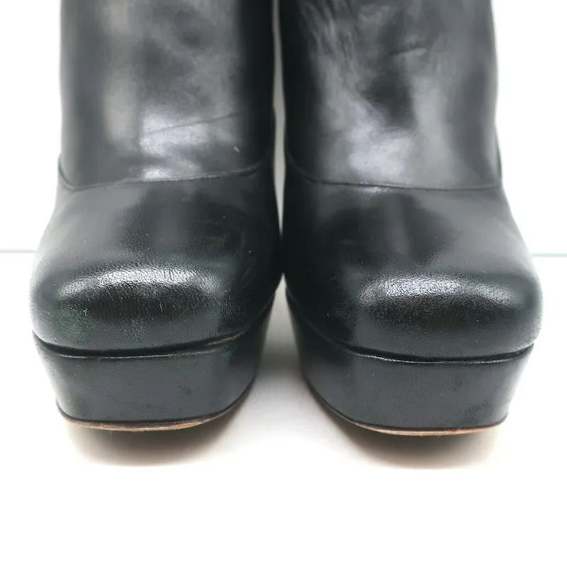 Miu Miu Platform Ankle Boots Black Leather Size 36.5