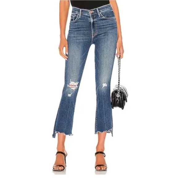 Mother The Insider Crop Step Chew Jeans Women's 26 Blue Dancing on Coals Flare
