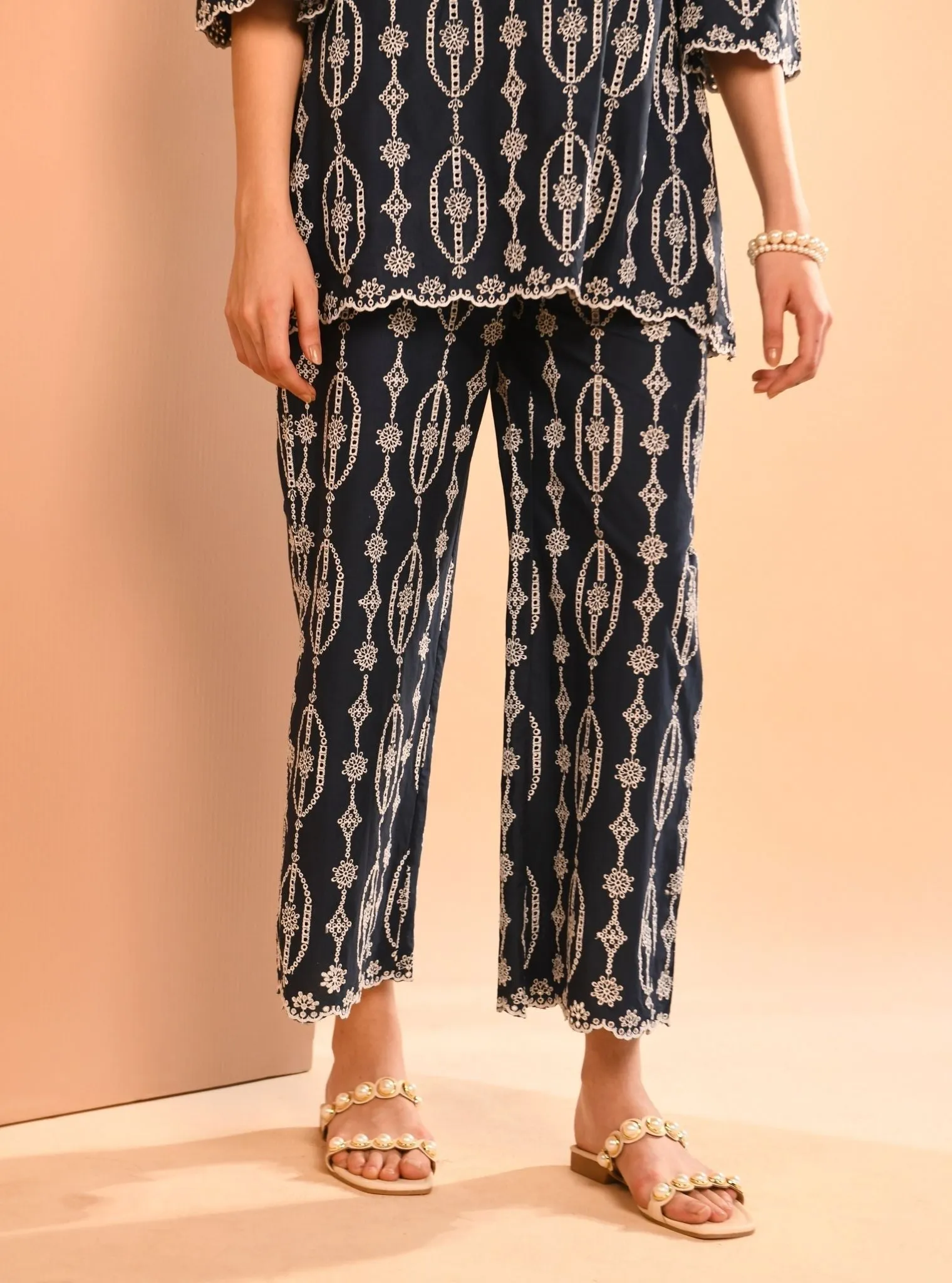 Mulmul Cotton Reeve Navy Top With Mulmul Cotton Reeve Navy Pant