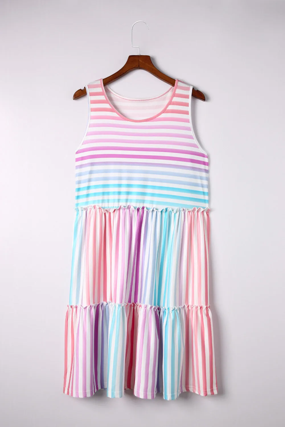 Multicolor Ombre Striped Sleeveless Tiered Plus Size Dress