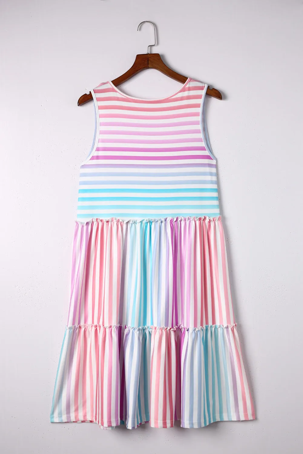 Multicolor Ombre Striped Sleeveless Tiered Plus Size Dress