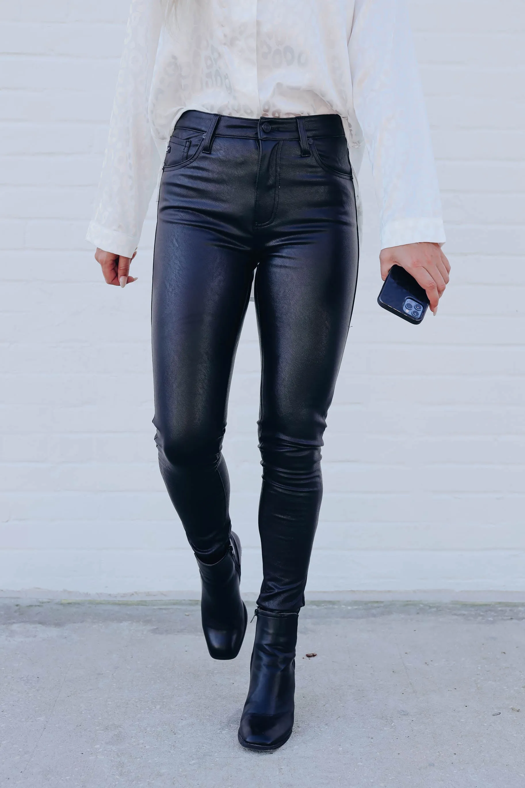 Natalie Skinny Leather Pants - Black