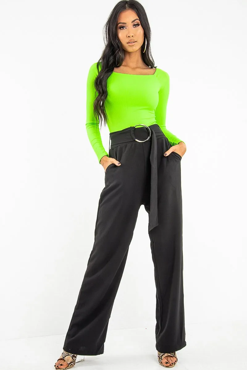 Neon Green Ribbed Square Neck Bodysuit - Alysha