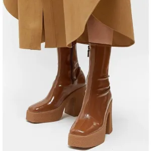 new 2020 autumn winter brand elastic leather shoes for women ankle boots sexy high heelsbalck brown gray platform long boots