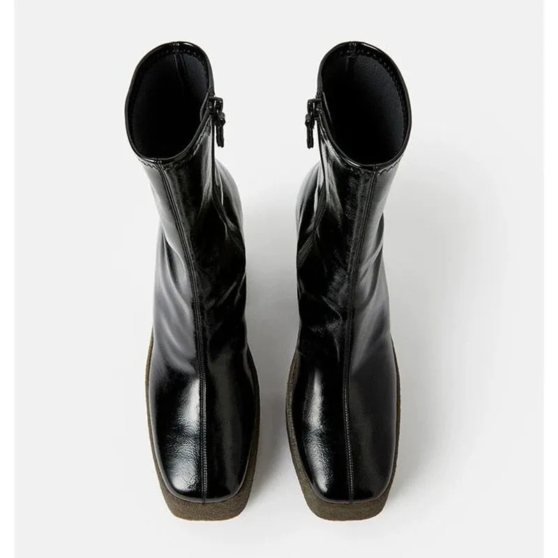 new 2020 autumn winter brand elastic leather shoes for women ankle boots sexy high heelsbalck brown gray platform long boots
