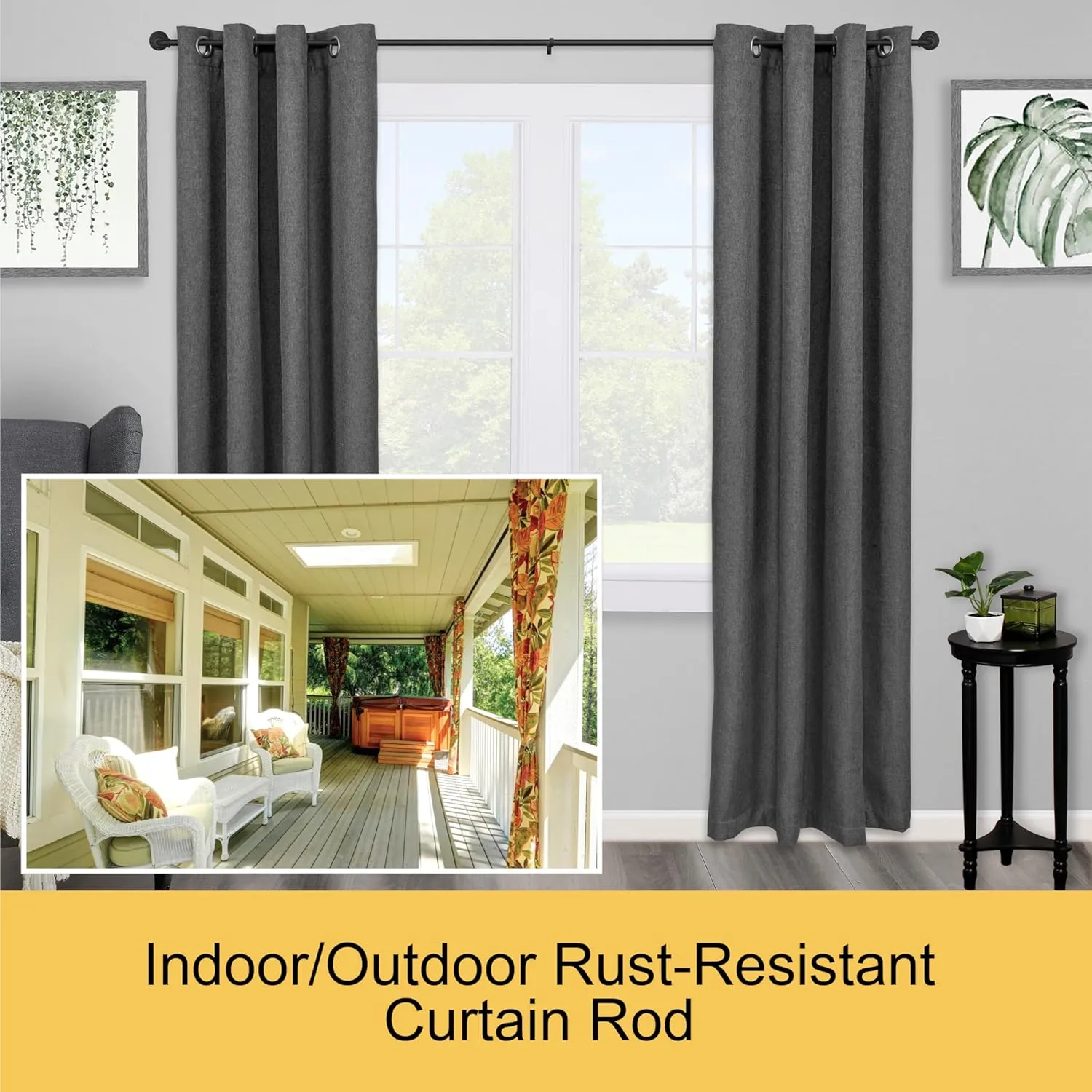 NEW Kenney KN90031 5/8" Adler Rust Resistant Indoor/Outdoor Ceiling or Wall-Mount Window Curtain Rod, 48-84”