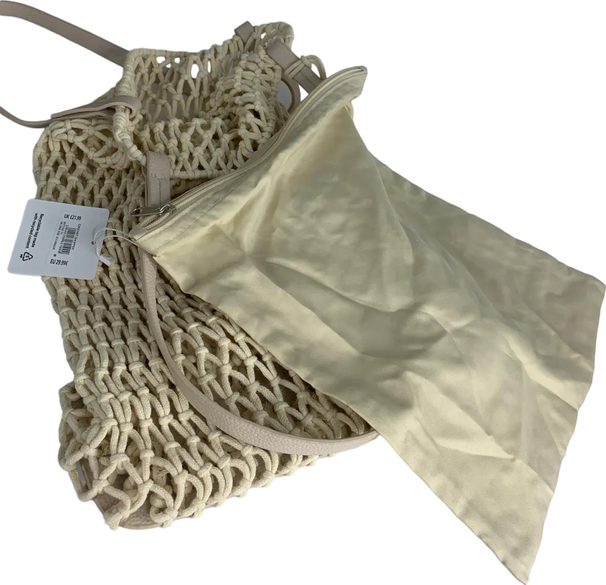 New Look Beige Cream Crochet Tote Bag