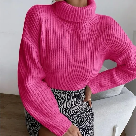New pink Rib knit turtleneck sweater