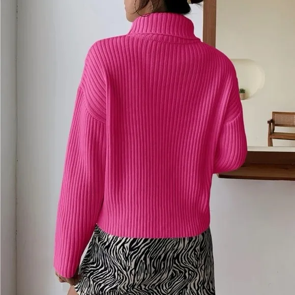 New pink Rib knit turtleneck sweater