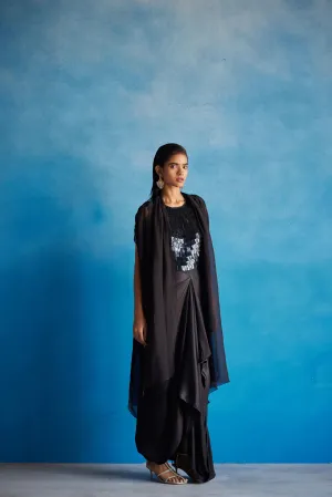 New Season Summer to Fall 2024-Cape Toucan drawstring Organza Black-Studio Rigu-Fashion Edit Amazonico