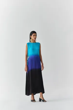 New Season Summer to Fall 2024-Dress Oceana Vegan Silk Turquoise Blue to Royal Blue to Black-Studio Rigu-Fashion Edit Amazonico