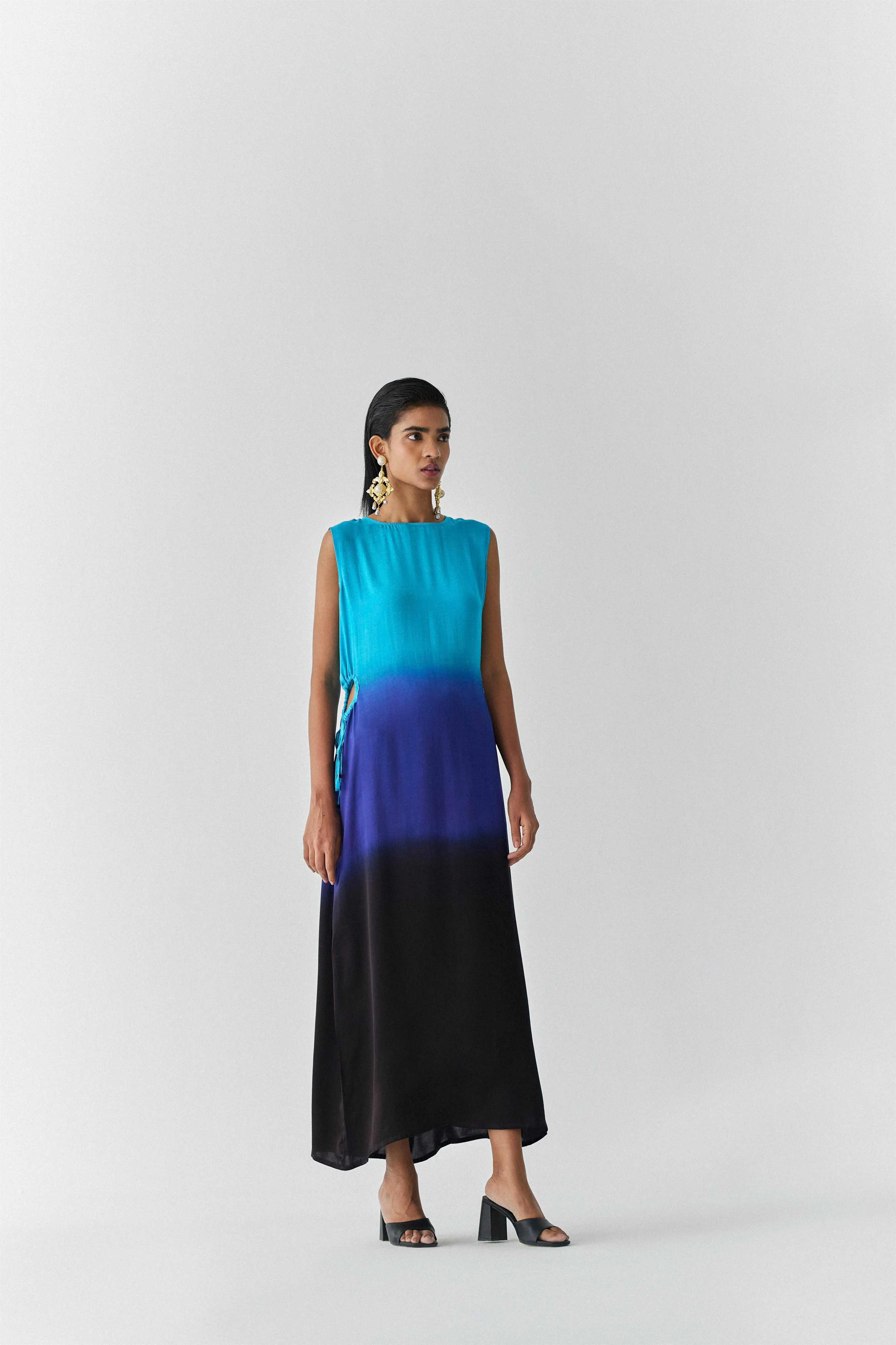 New Season Summer to Fall 2024-Dress Oceana Vegan Silk Turquoise Blue to Royal Blue to Black-Studio Rigu-Fashion Edit Amazonico