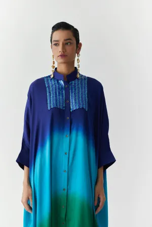 New Season Summer to Fall 2024-Kimono Dead Sea Vegan Silk Blue to Turquoise Blue to Green-Studio Rigu-Fashion Edit Amazonico