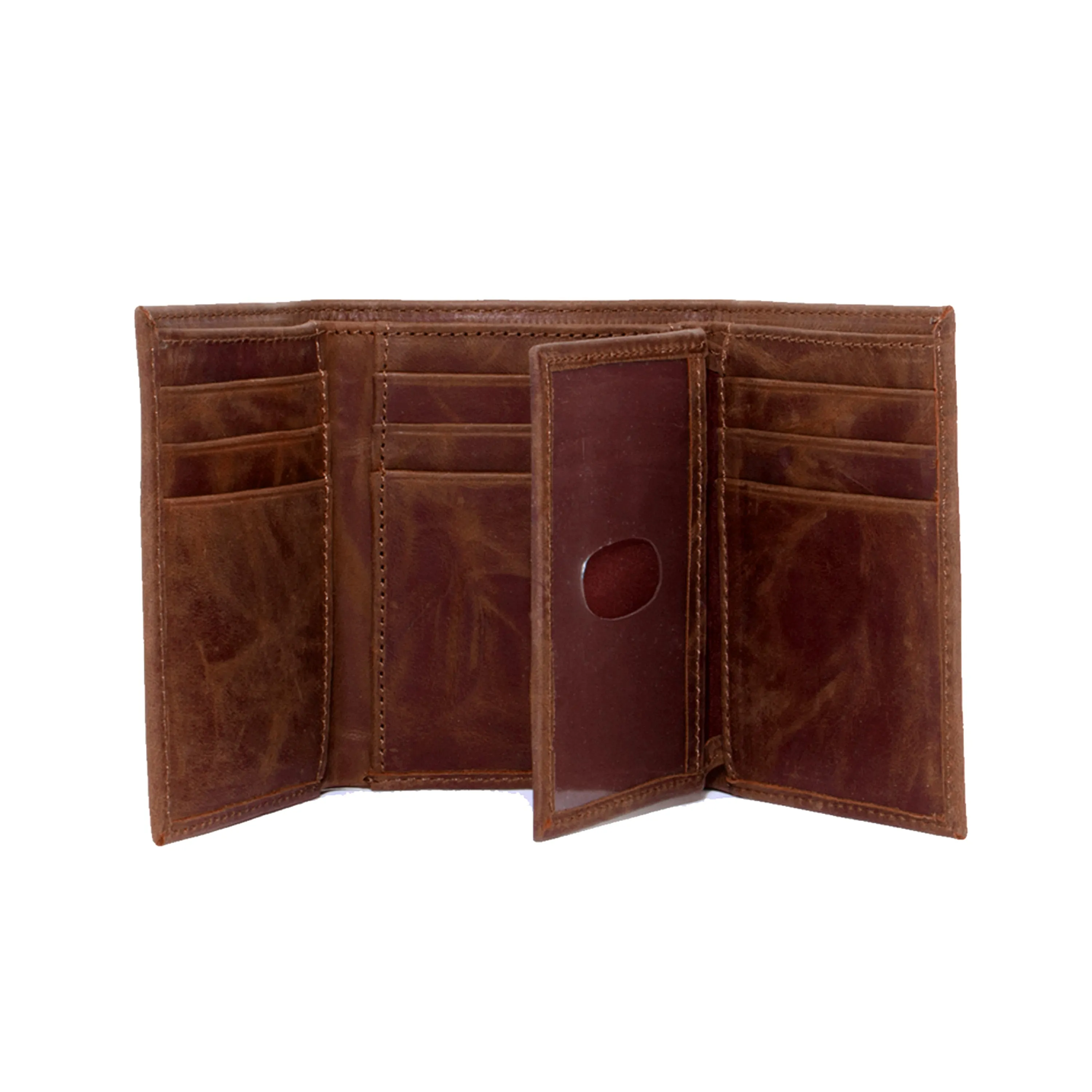 North Carolina Tar Heels Brown Tri Fold Leather Wallet