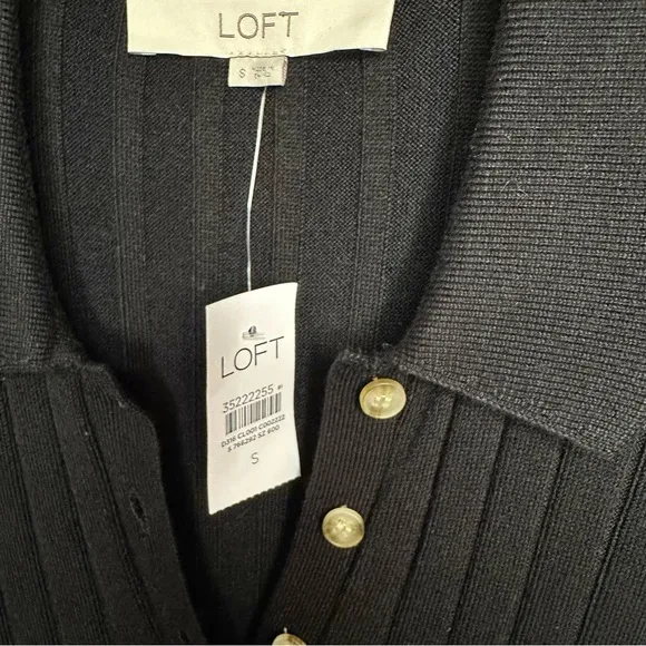 NWT LOFT Black Ribbed Midi Polo Cotton Blend Dress