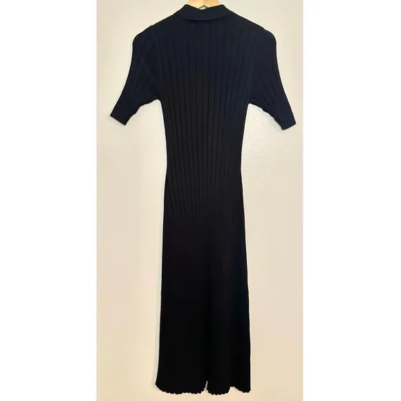 NWT LOFT Black Ribbed Midi Polo Cotton Blend Dress