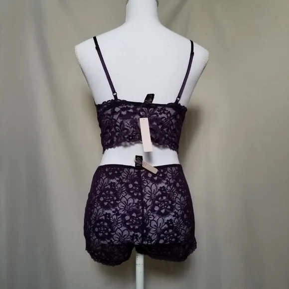NWT Victoria's Secret dark purple sheer lace 2pc lingerie set Size Small