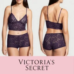 NWT Victoria's Secret dark purple sheer lace 2pc lingerie set Size Small