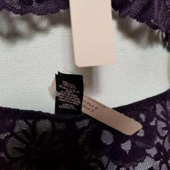 NWT Victoria's Secret dark purple sheer lace 2pc lingerie set Size Small