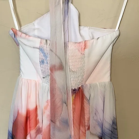 NWT White House Black Market Chiffon dress Halter knee Watercolors Sz 0 $160