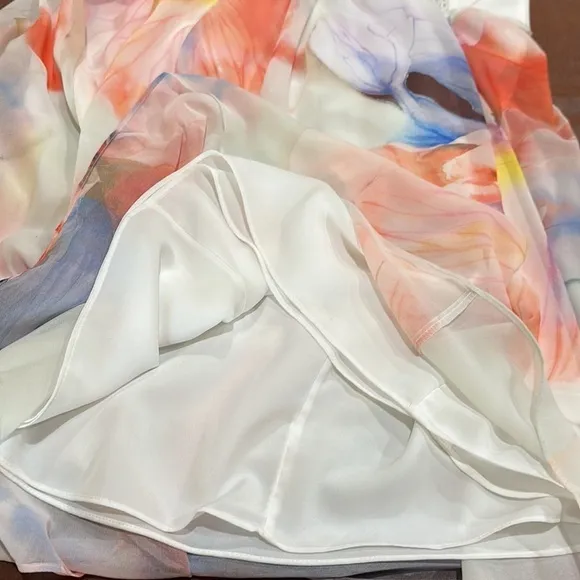 NWT White House Black Market Chiffon dress Halter knee Watercolors Sz 0 $160