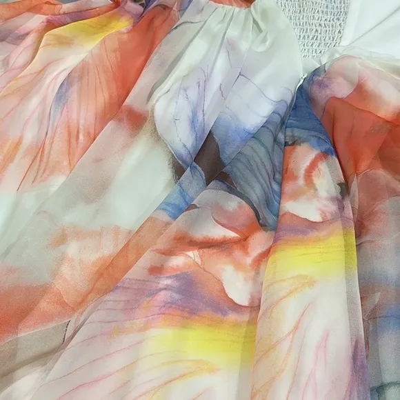 NWT White House Black Market Chiffon dress Halter knee Watercolors Sz 0 $160