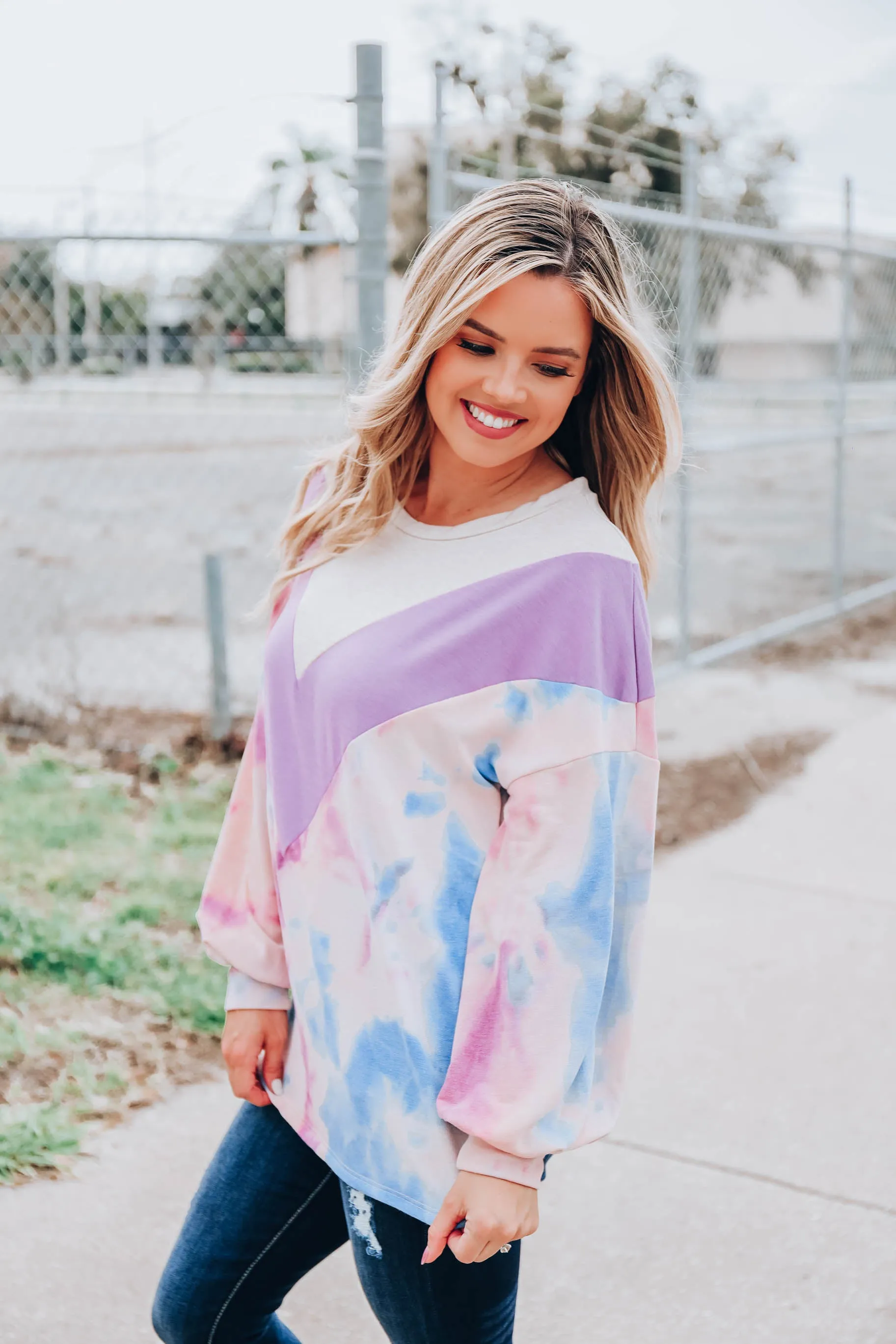 Oatmeal Spice Chevron Top - Lavender