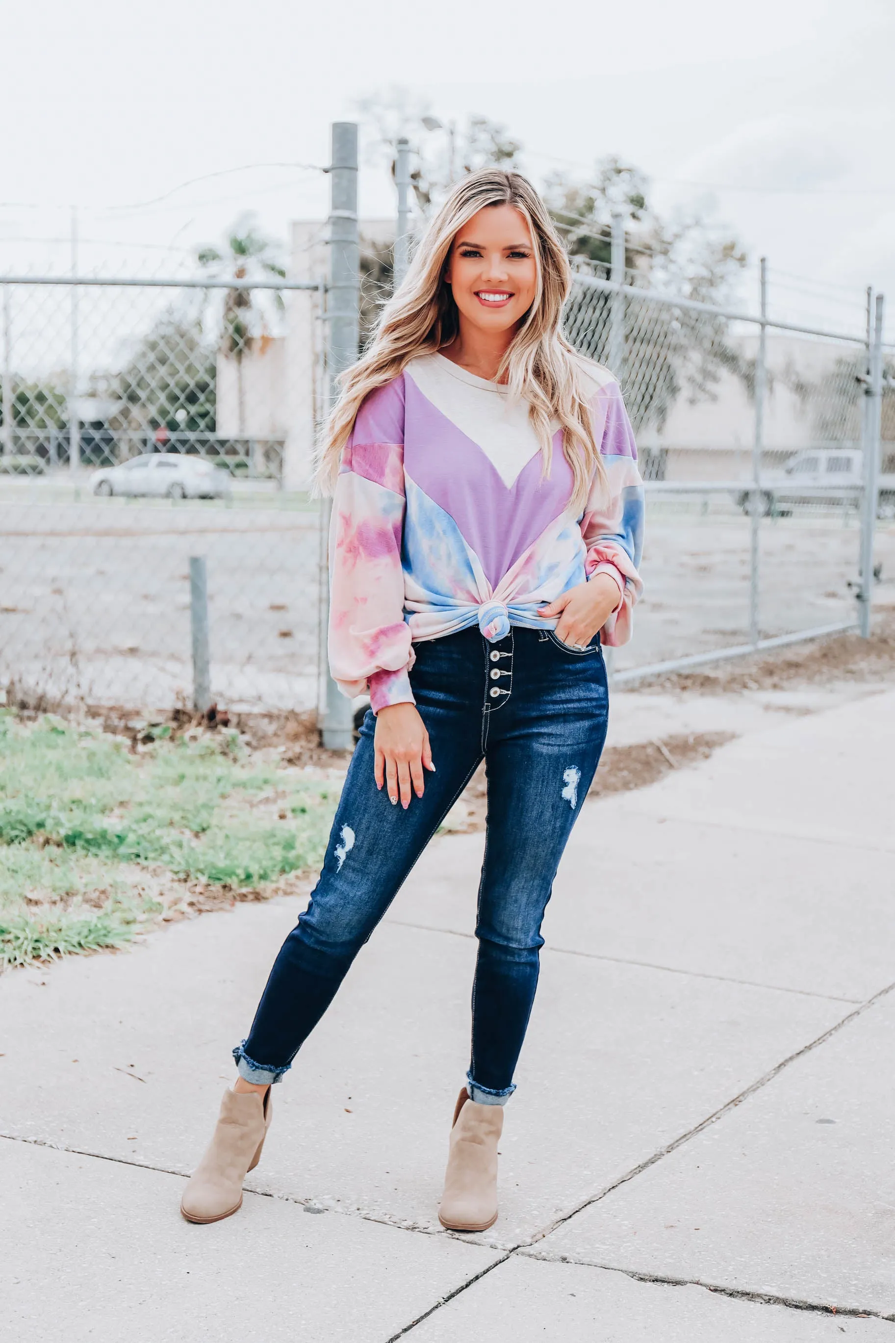 Oatmeal Spice Chevron Top - Lavender