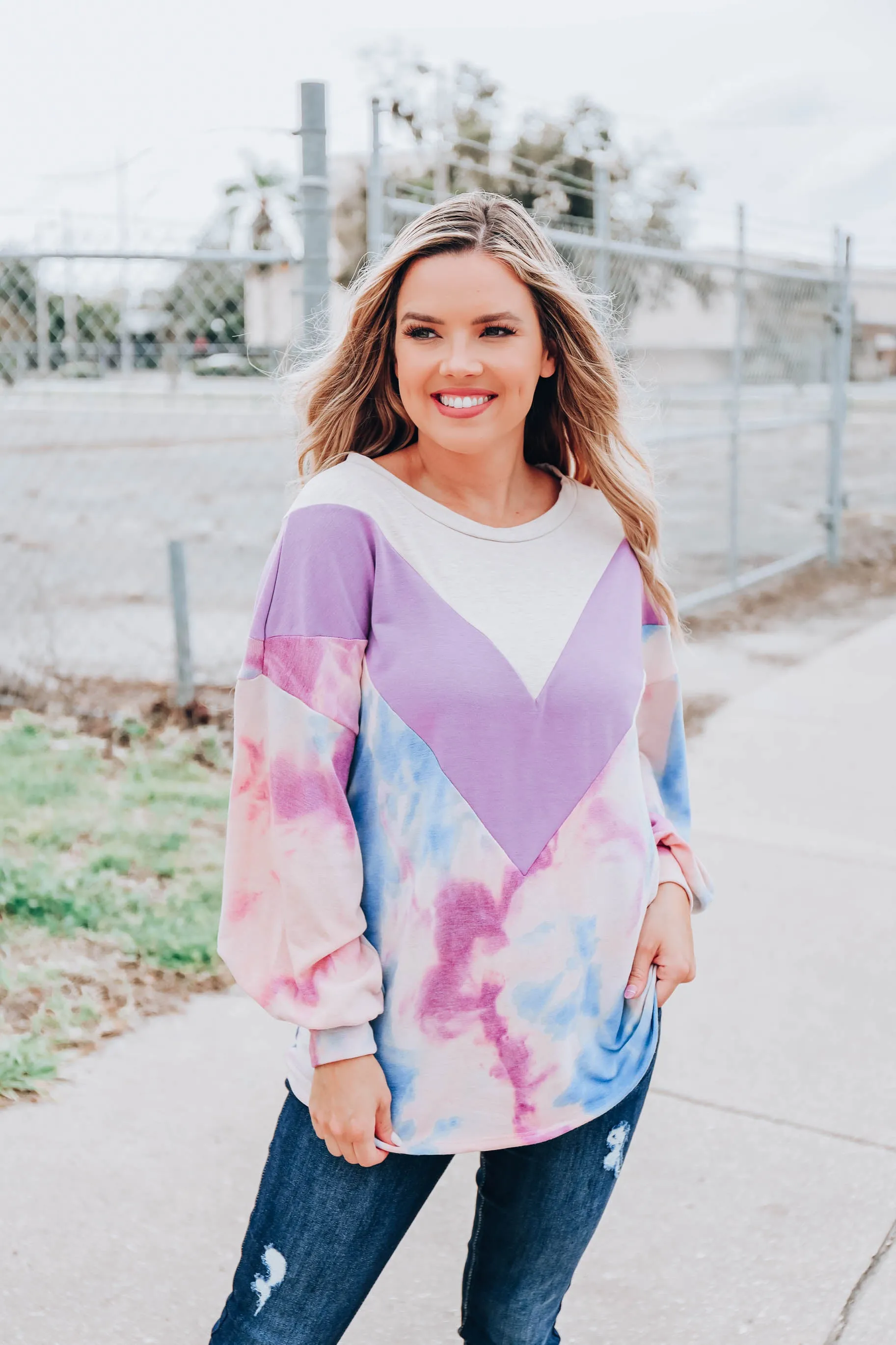 Oatmeal Spice Chevron Top - Lavender