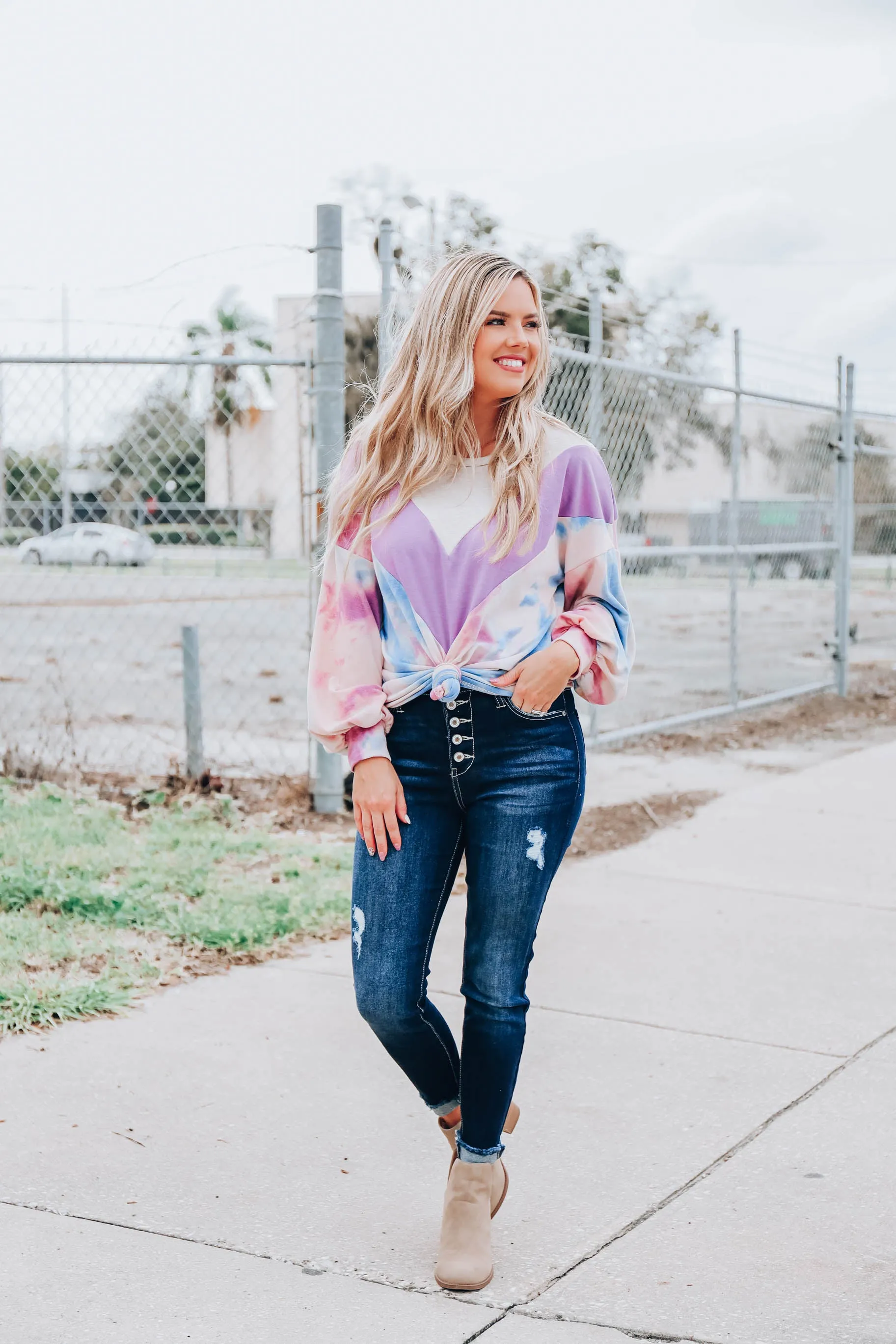 Oatmeal Spice Chevron Top - Lavender