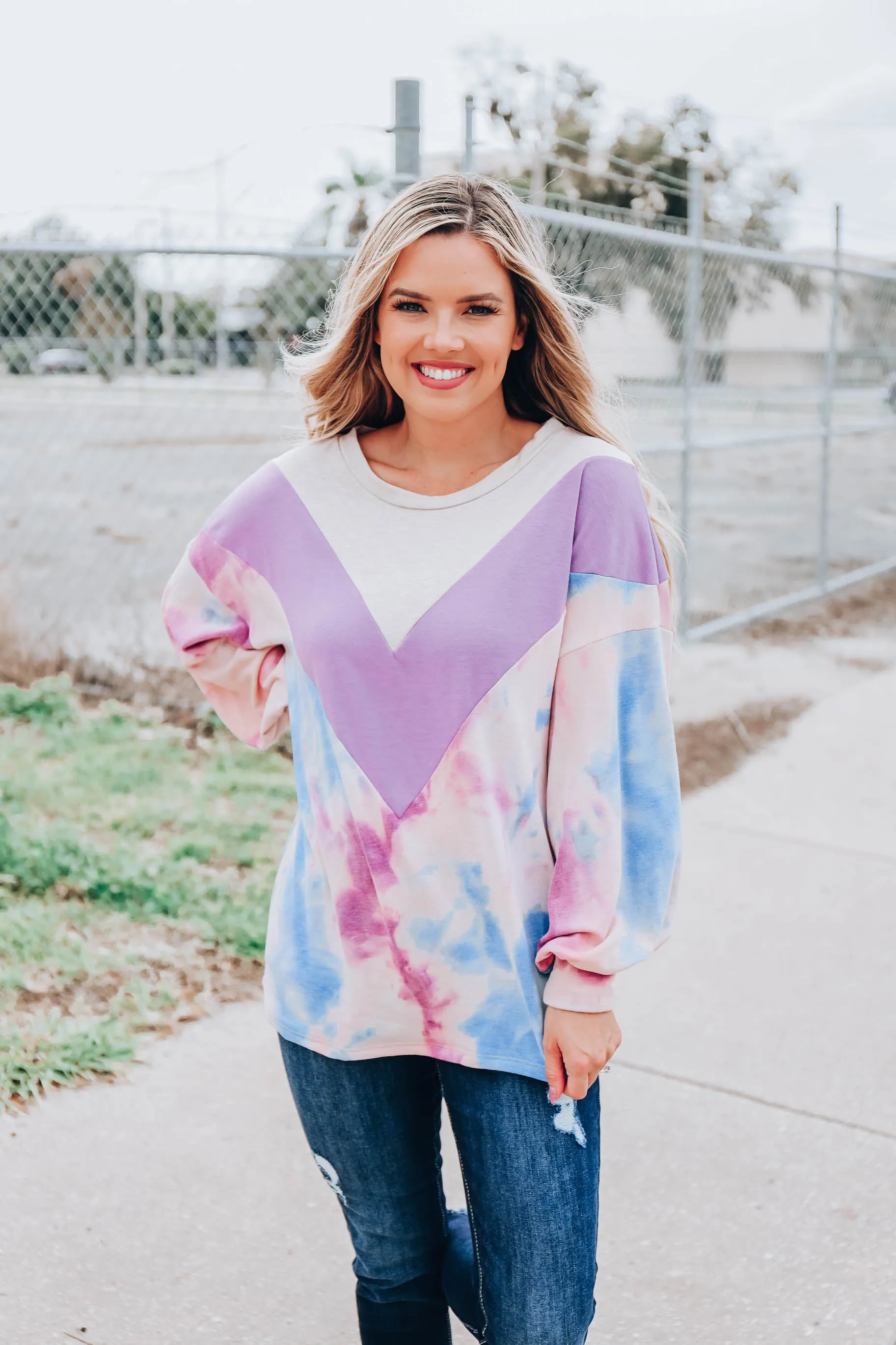Oatmeal Spice Chevron Top - Lavender