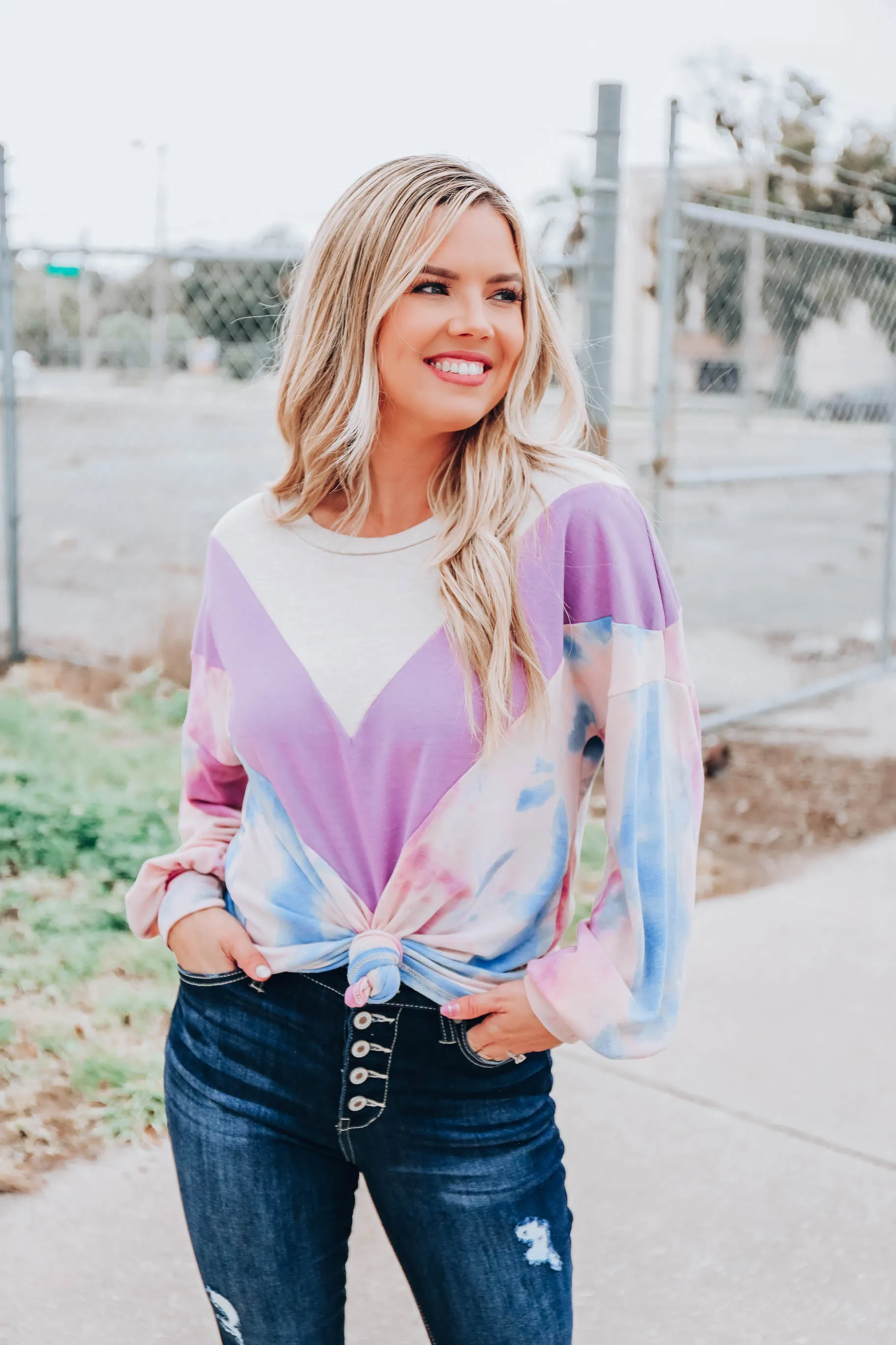 Oatmeal Spice Chevron Top - Lavender