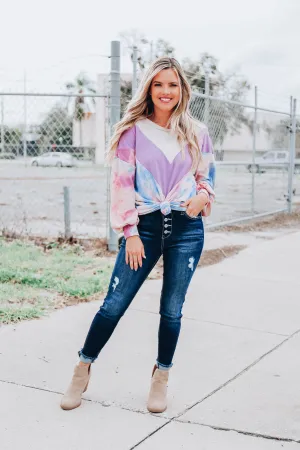 Oatmeal Spice Chevron Top - Lavender
