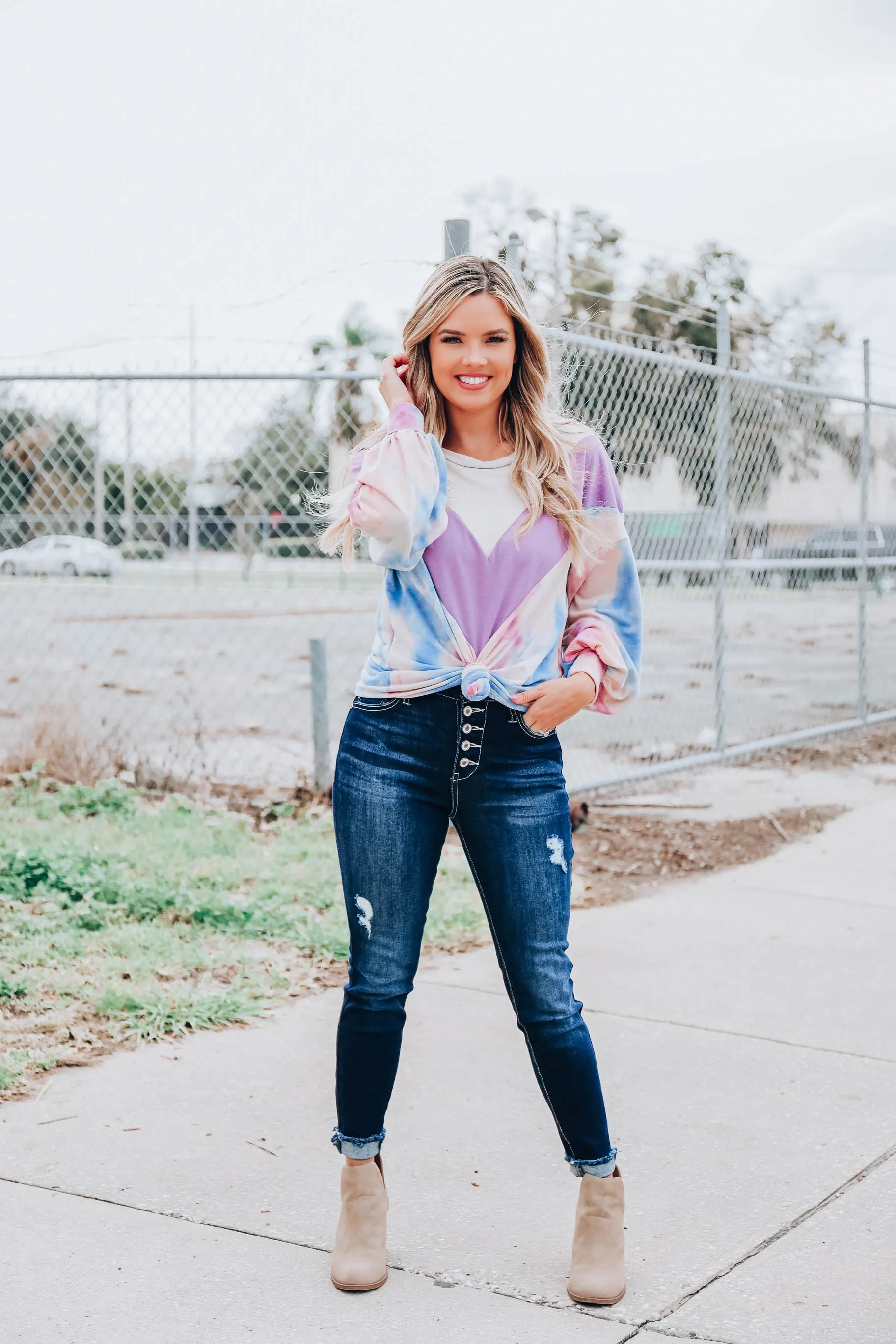 Oatmeal Spice Chevron Top - Lavender